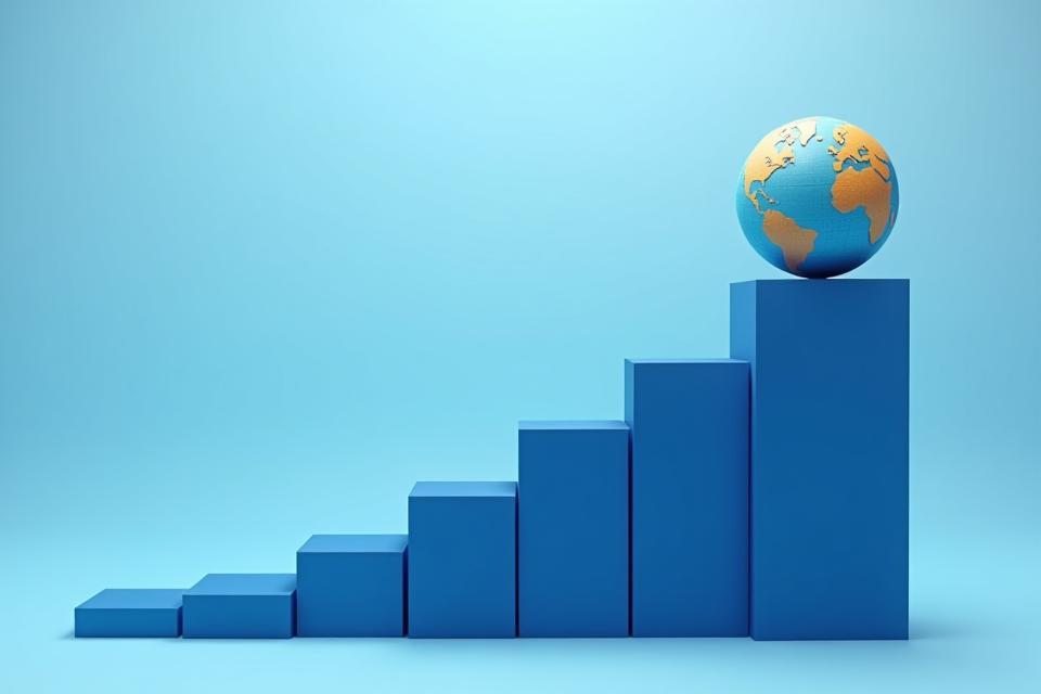 Gráfico ascendente sobre negocios globales y crecimiento estratégico